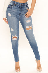 Say Less Booty Lifting Skinny Jeans - Medium Blue Wash Ins Street